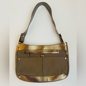 Vintage Gucci Shoulder Bag Bronze Leather Fabric Mesh RARE Authentic